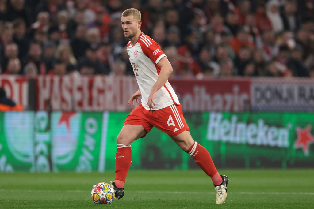 FC Bayern Munich defender Matthijs de Ligt v SS Lazio in Round of 16 Second Leg of UEFA Champions League 2023/24