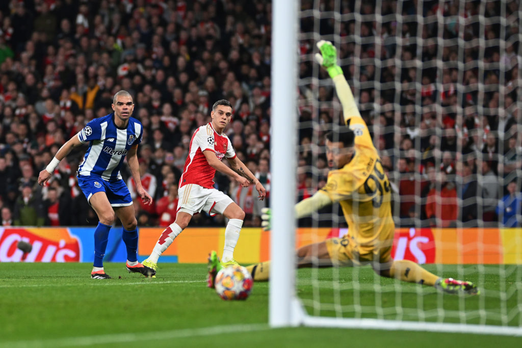 Arsenal winger Leandro Trossard scores v FC Porto in Round of 16 Second Leg - UEFA Champions League 2023/24