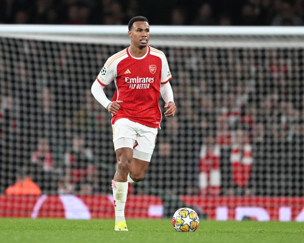 Arsenal defender Gabriel Magalhaes in Round of 16 Second Leg, UEFA Champions League 2023/24 action v FC Porto amid injury update