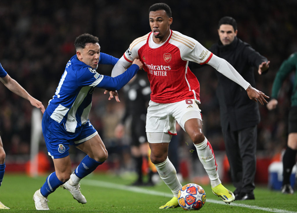 Arsenal defender Gabriel Magalhaes in Round of 16 Second Leg, UEFA Champions League 2023/24 action v FC Porto amid injury update