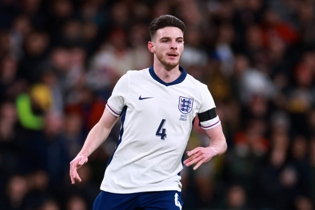 Arsenal midfielder Declan Rice playing for England v Brazil in International Friendly