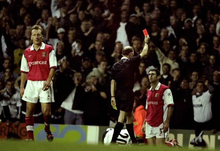 7 Nov 1999:  Martin Keown of Arsenal is sent off by referee David Elleray in the FA Carling Premiership match against Tottenham Hotspur at White Ha...