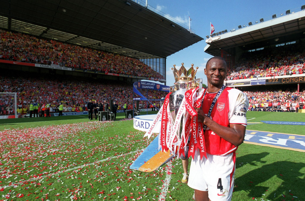 Patrick Vieira of Arsenal with Premier League Trophy.