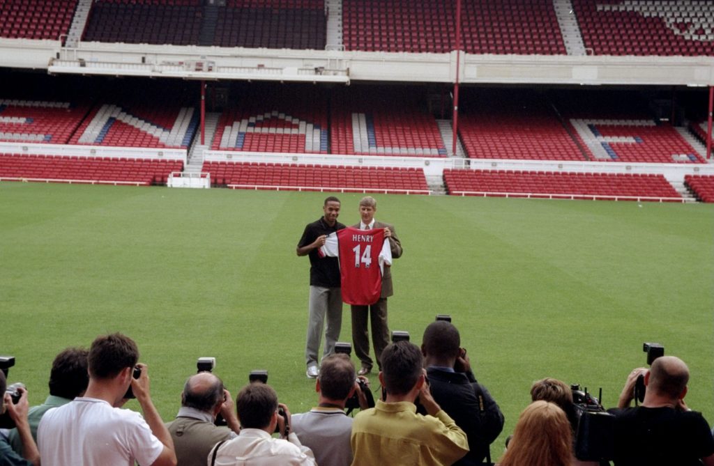 Arsenal unveil new signing Thierry Henry after his transfer from Juventus in August 1999