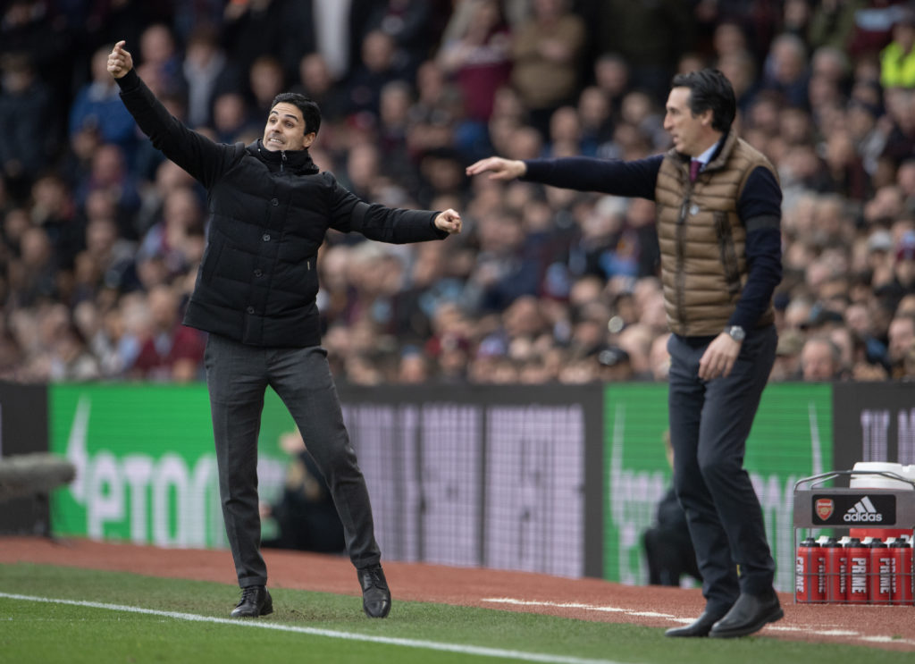 Aston Villa and Arsenal managers Unai Emery and Mikel Arteta react in Premier League