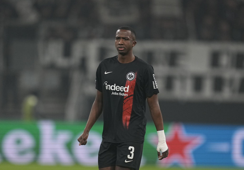 Eintracht Frankfurt defender Willian Pacho v Union Saint-Gilloise in Knockout Round Play-offs Second Leg of UEFA Europa Conference League 2023/24