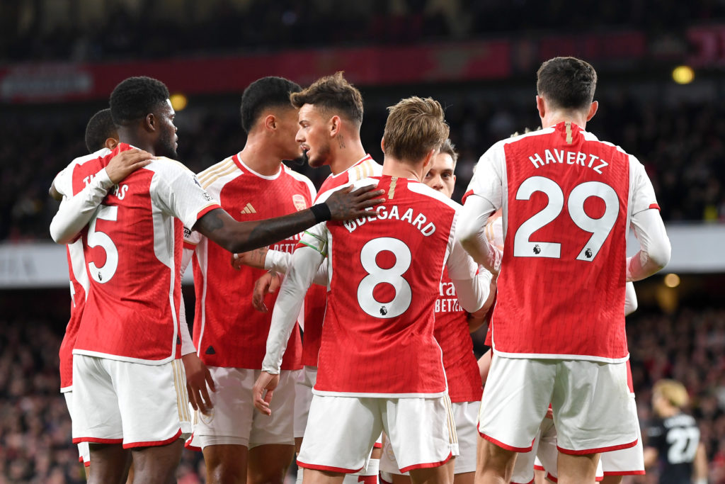Arsenal captain Martin Odegaard celebrates v Luton Town in Premier League