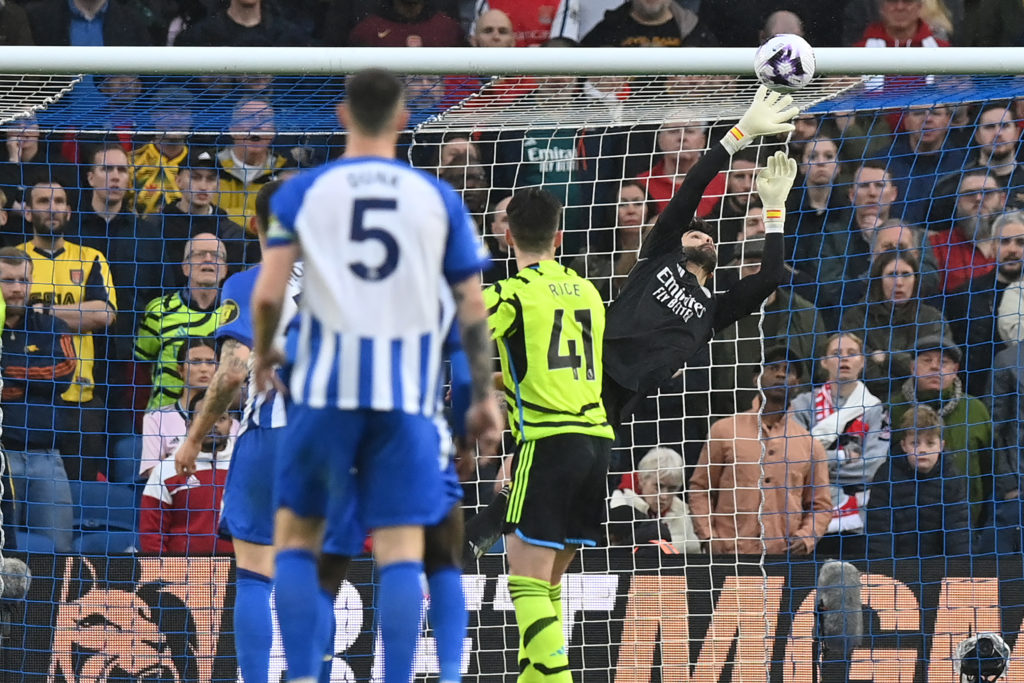 Arsenal goalkeeper David Raya vs Brighton & Hove Albion in Premier League