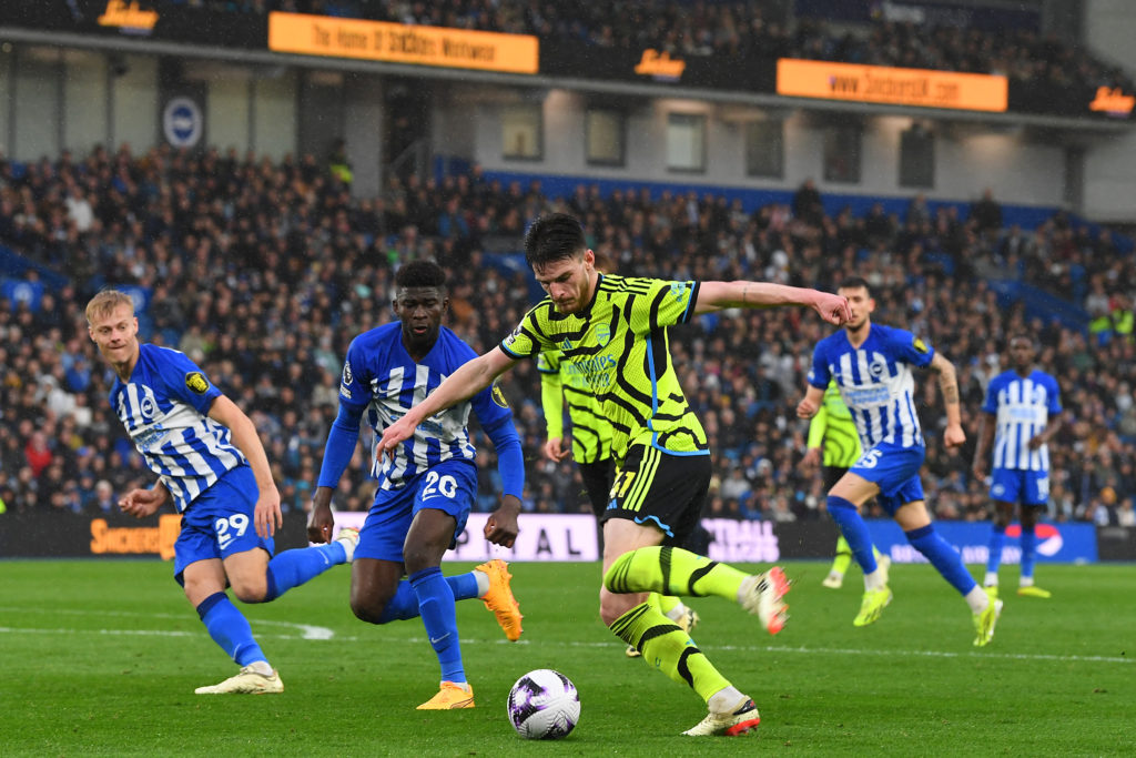 Arsenal midfielder Declan Rice vs Brighton & Hove Albion in Premier League