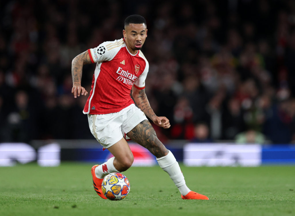 Arsenal striker Gabriel Jesus v FC Bayern Munich in Quarter-final First Leg of UEFA Champions League 2023/24