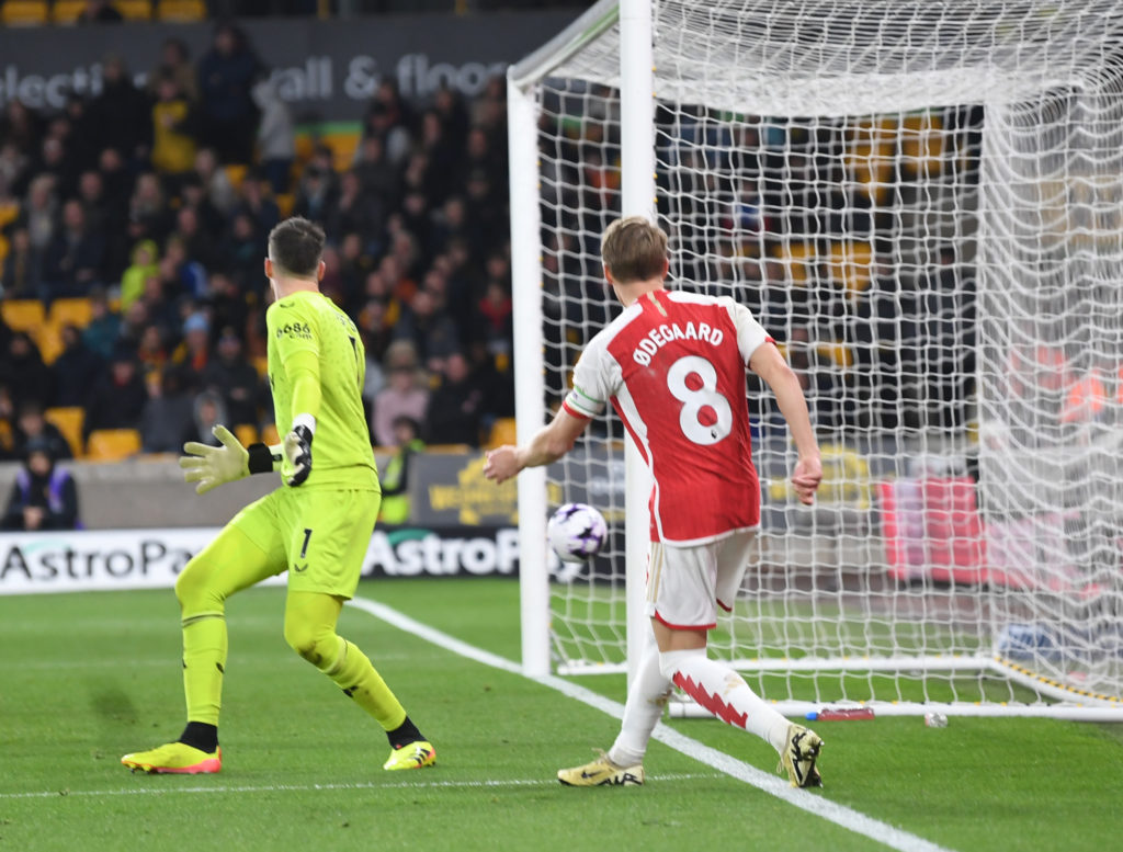 Arsenal captain Martin Odegaard scores vs Wolves in Premier League
