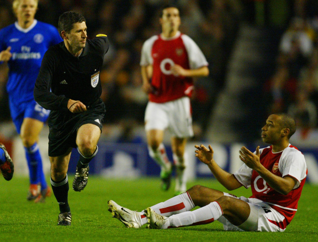 Arsenal legend Thierry Henry appeals to the referee against Chelsea in the 2003/04 Champions League