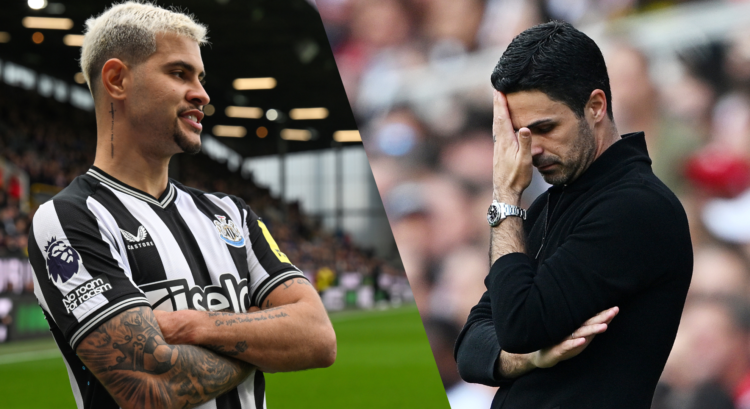 An image that features Newcastle star Bruno Guimaraes and Arsenal head coach Mikel Arteta.