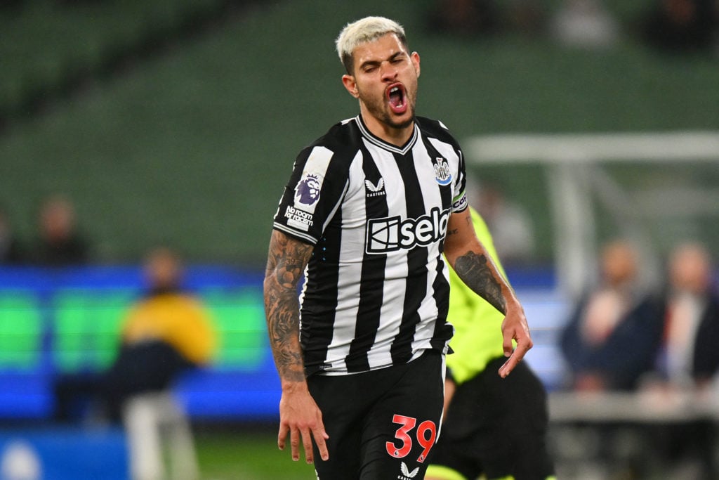 Bruno Guimaraes reacts during a Newcastle United game