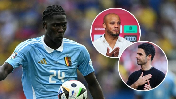 Amadou Onana controls the ball during the UEFA Euro 2024 Group E football match. Inset, Vincent Kompany and Mikel Arteta.