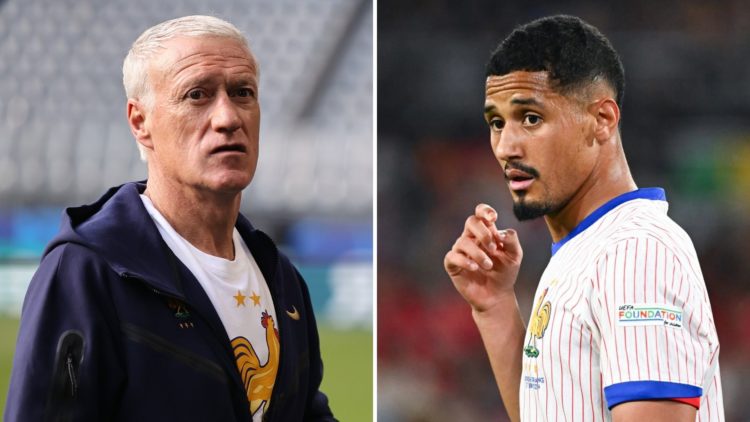 Split image of Didier Deschamps, Head coach of France (left), and Wiliam Saliba of France (right).