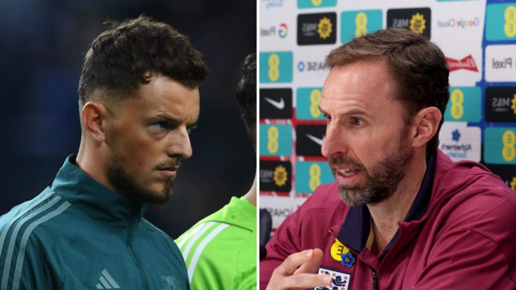 Left, Ben White of Arsenal before the UEFA Champions League. Right, Gareth Southgate, manager of England.