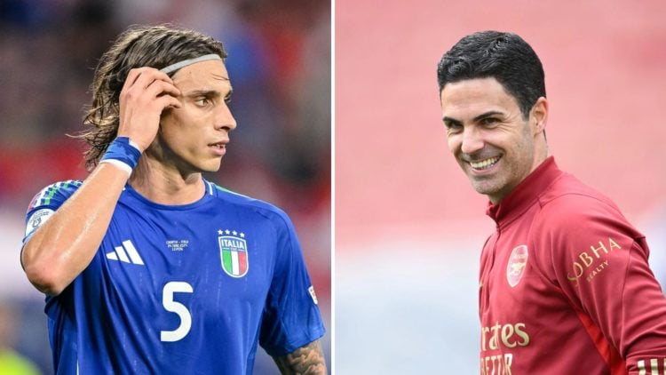 Split image of Riccardo Calafiori and Mikel Arteta