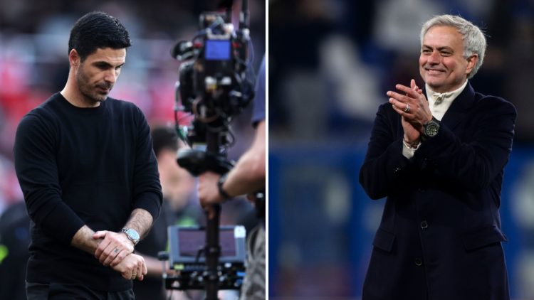 Split image of Mikel Arteta and Jose Mourinho.