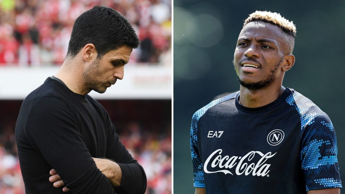 Split image of Mikel Arteta and Victor Osimhen.