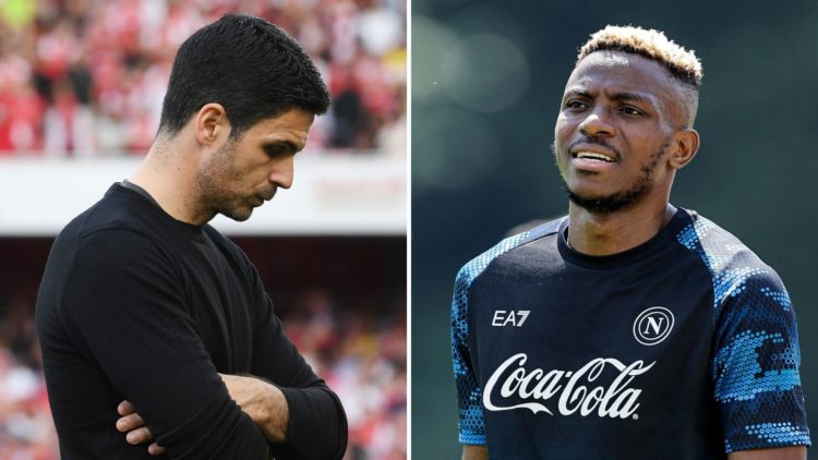 Split image of Mikel Arteta and Victor Osimhen.