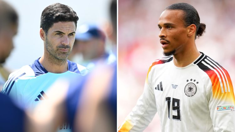 Split image of Mikel Arteta and Leroy Sane.