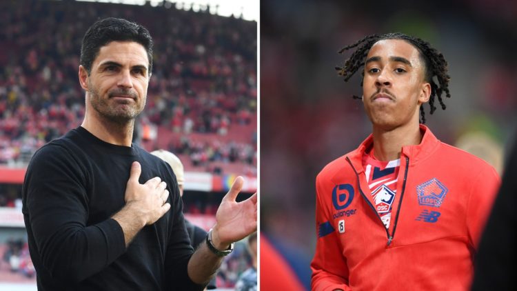 Split image of Mikel Arteta and Leny Yoro.