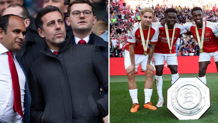Split image of Edu Gaspar and Emile Smith Rowe, Bukayo Saka, and Edward Nketiah
