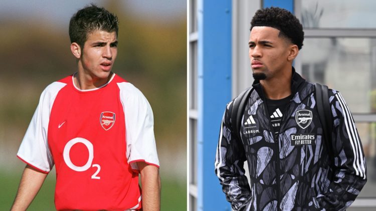 Split image of Cesc Fabregas and Ethan Nwaneri.