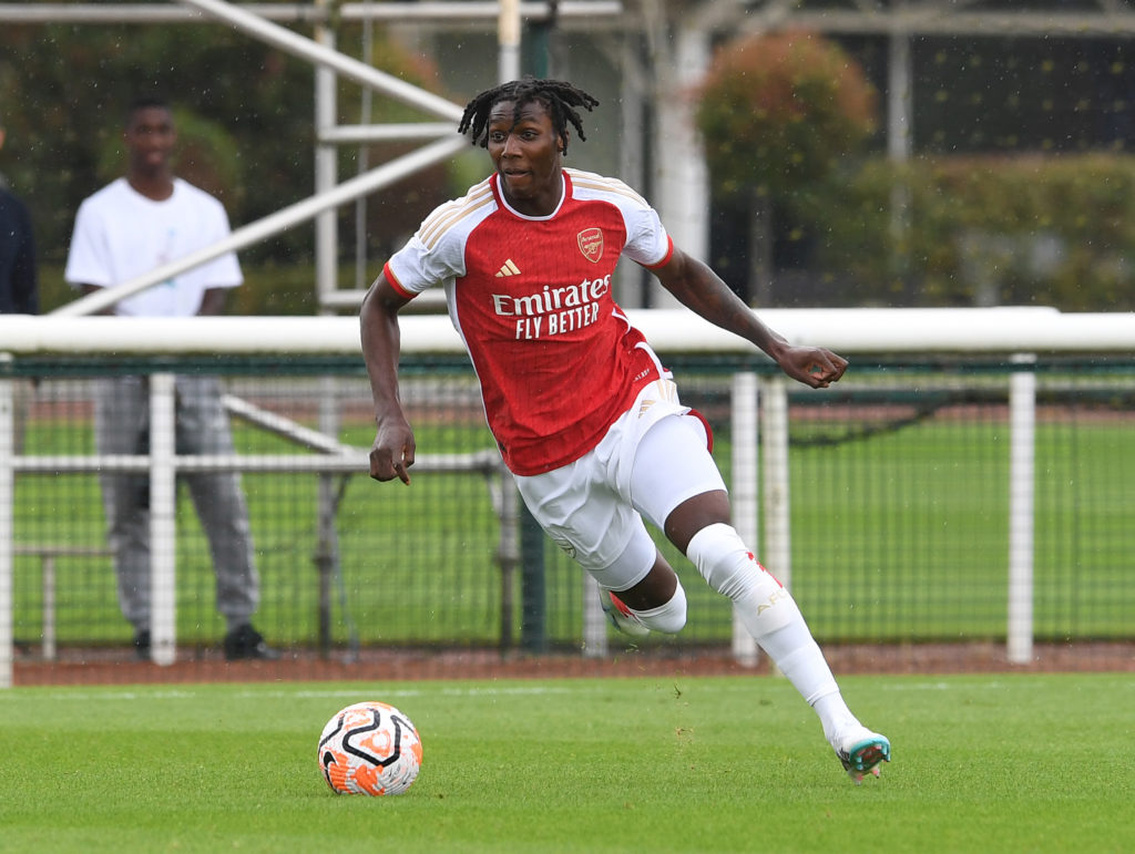 Brooke Norton-Cuffy in action during Arsenal XI v Watford in the Pre-Season Friendly clash.
