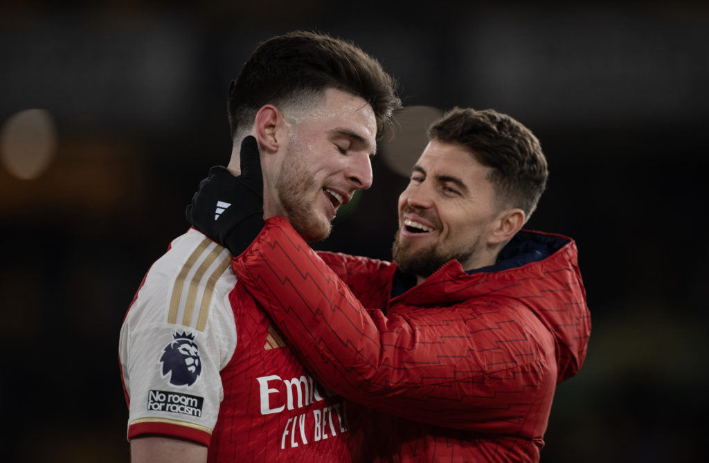 Jorginho embracing Arsenal