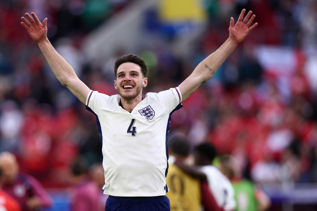 Declan Rice of England celebrates at the end of the Uefa