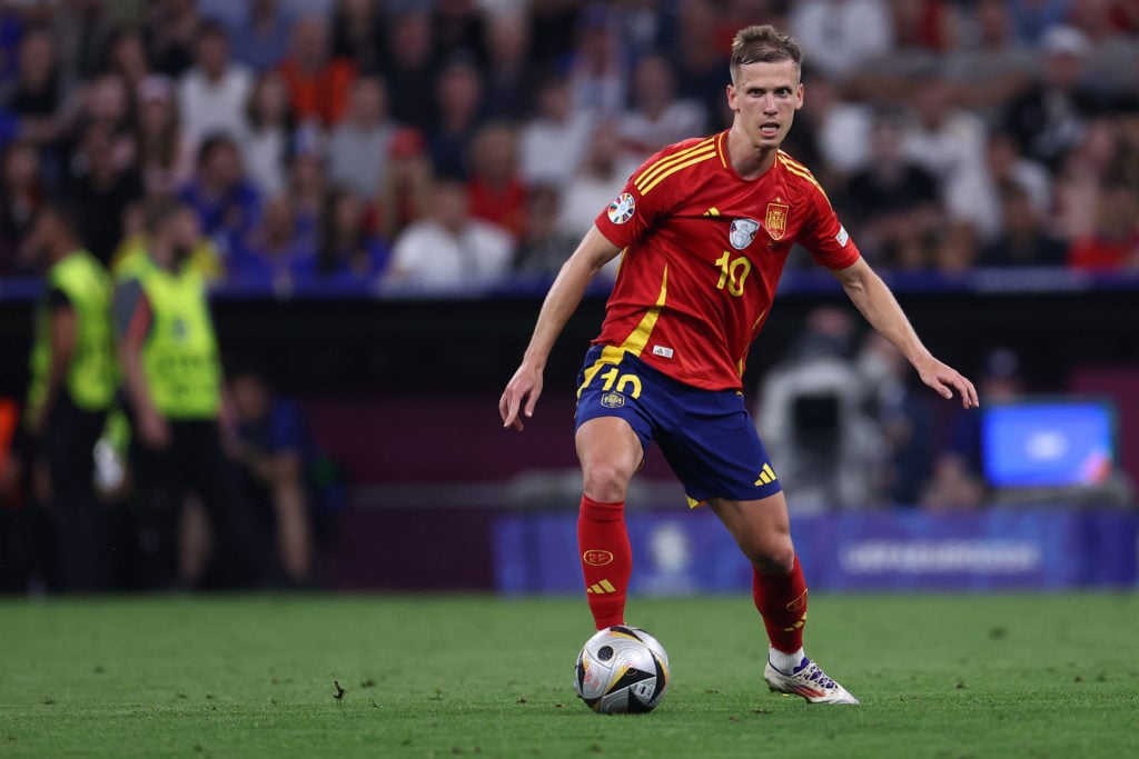 Dani Olmo of Spain in action during the Uefa Euro 2024 semi-