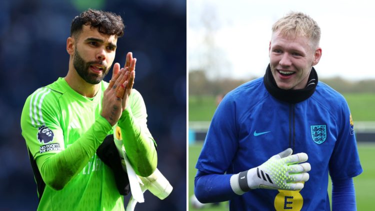 Split image of David Raya of Arsenal and Aaron Ramsdale of England.
