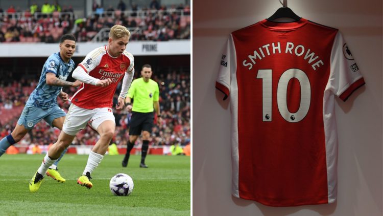Split image of Emile Smith Rowe and the number on the back of his shirt.