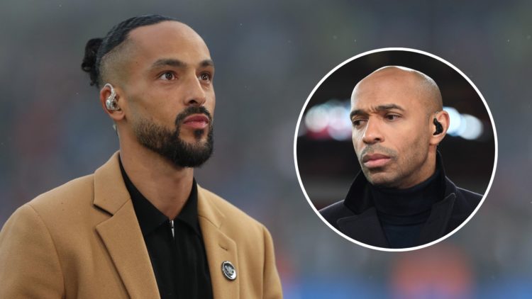 Theo Walcott looks on during the Premier League match. Inset, Thierry Henry.