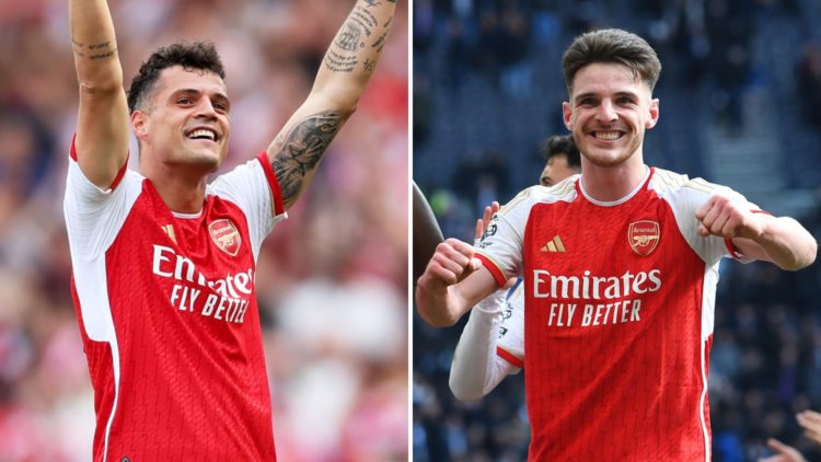 Split image of Granit Xhaka (left) and Declan Rice (right).