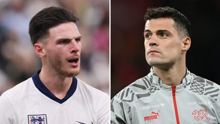 Split image of Declan Rice and Granit Xhaka.