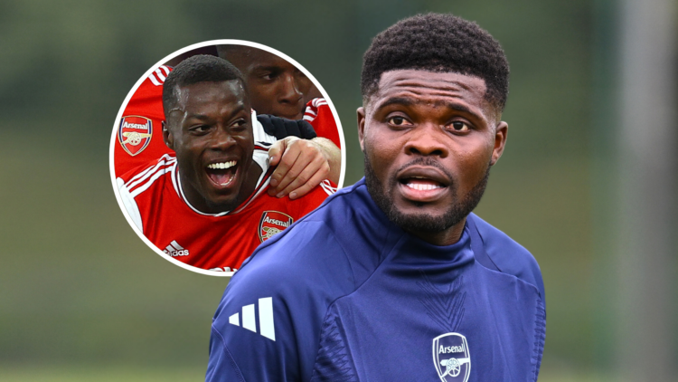 Thomas Partey and Nicolas Pepe of Arsenal,