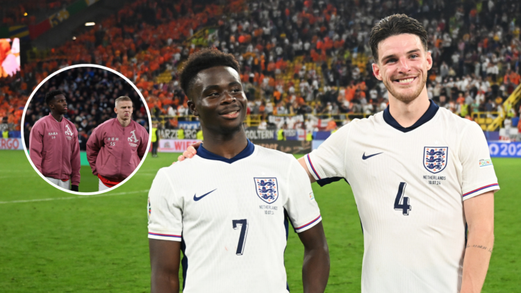 Arsenal's Bukayo Saka and Declan Rice after advancing to euro 2024 final with England.