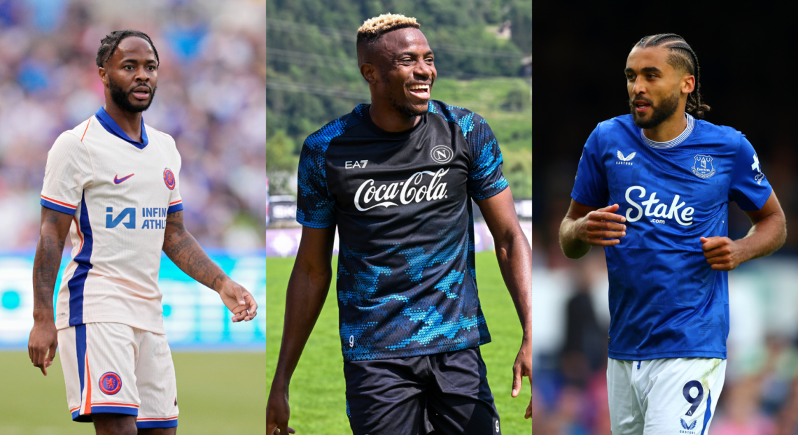 An image featuring Raheem Sterling, Victor Osimhen and Dominic Calvert-Lewin.