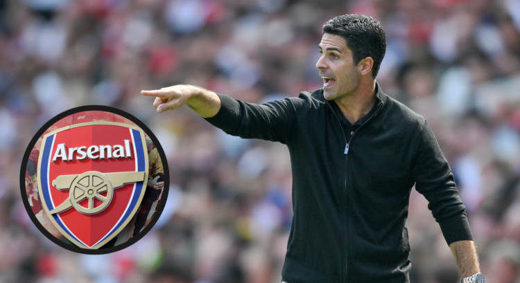An image featuring Mikel Arteta and an Arsenal badge.