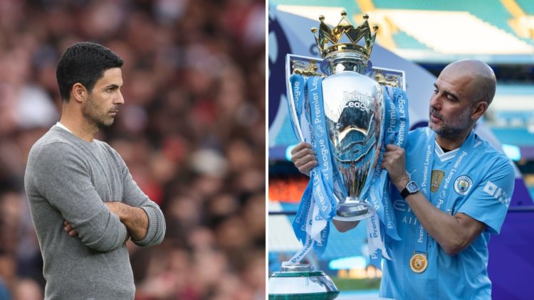 Split image of Mikel Arteta and Pep Guardiola.