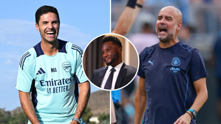 Split image of Mikel Arteta and Pep Guardiola. Inset, John Obi Mikel.