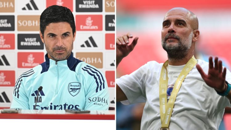 Split image of Mikel Arteta and Pep Guardiola.