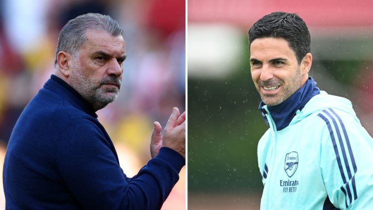 Split image of Postecoglou and Mikel Arteta.