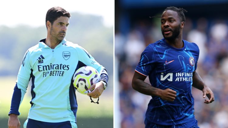 Split image of Mikel Arteta and Raheem Sterling.