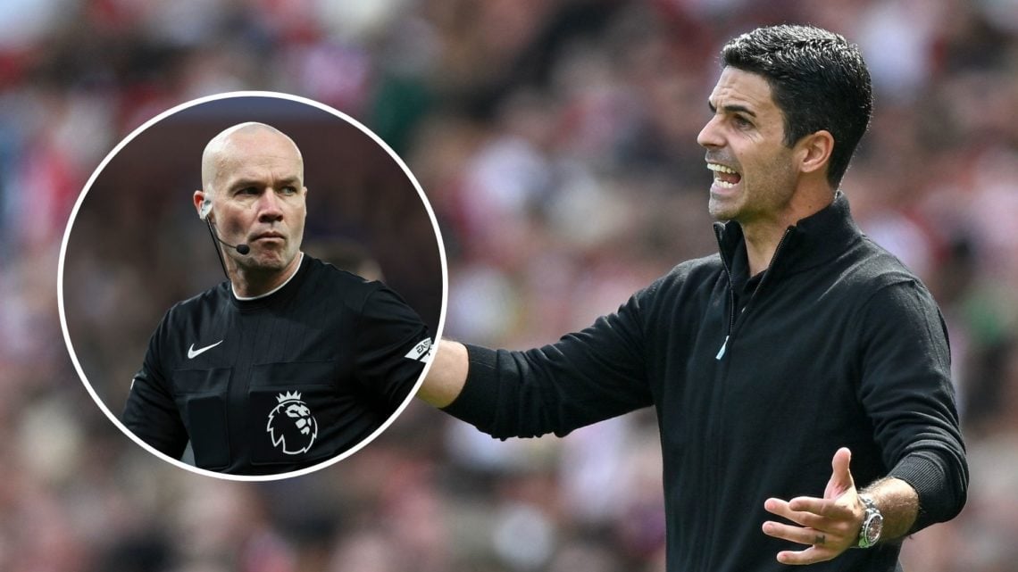 Mikel Arteta manager of Arsenal gestures. Inset, Paul Tierney.