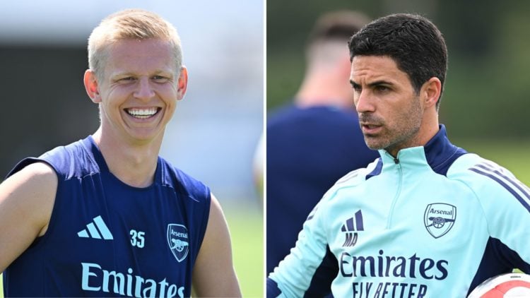 Split image of Oleksandr Zinchenko and Mikel Arteta.