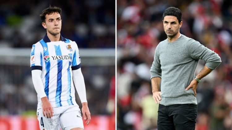 Split image of Martin Zubimendi and Mikel Arteta.